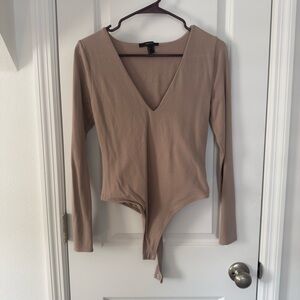 Forever 21 Deep V-Neck Long Sleeve Bodysuit - Brown